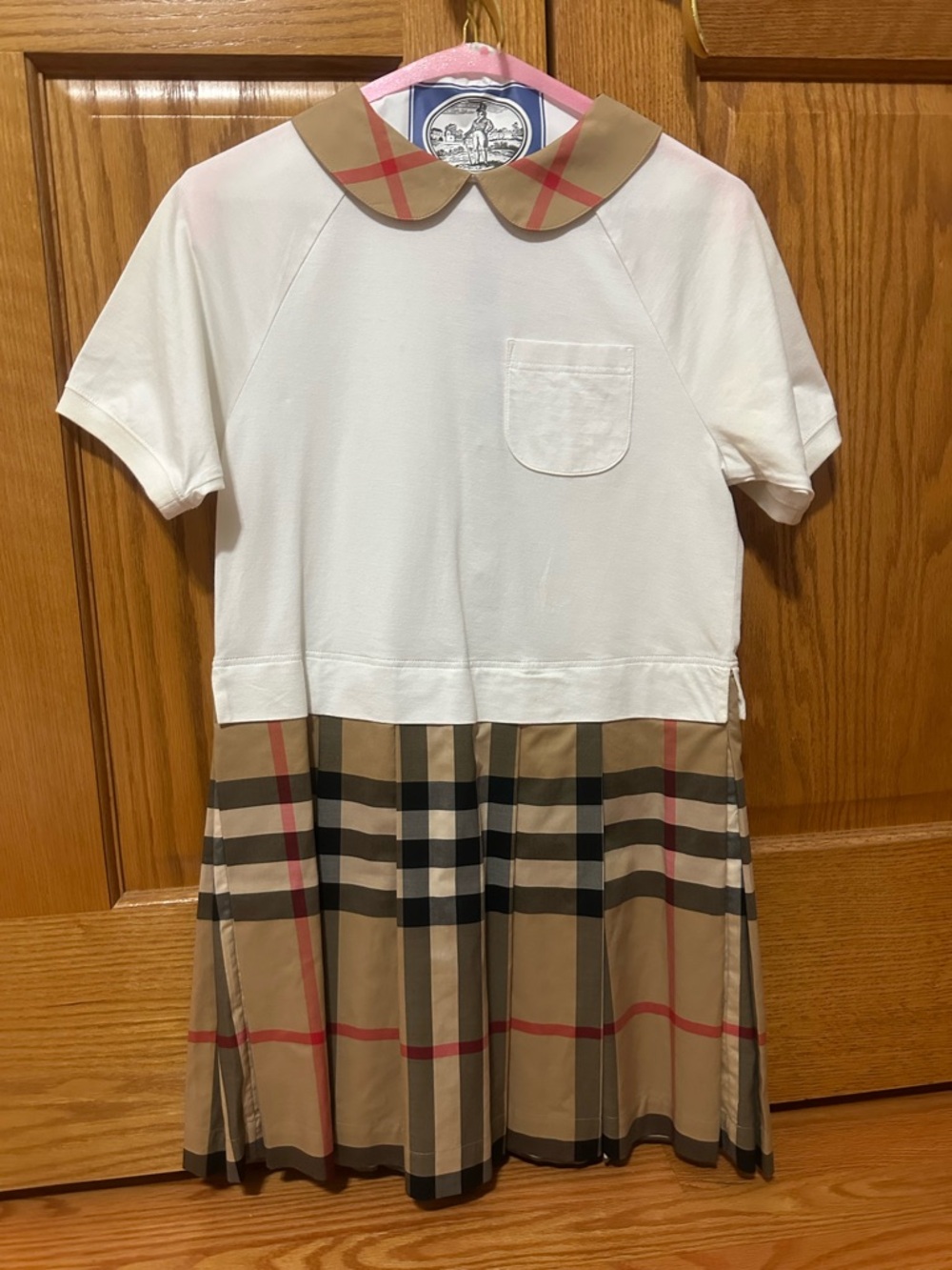 Burberry Girls Dress 12Y Nova Check Pleated Skirt White Top Designer